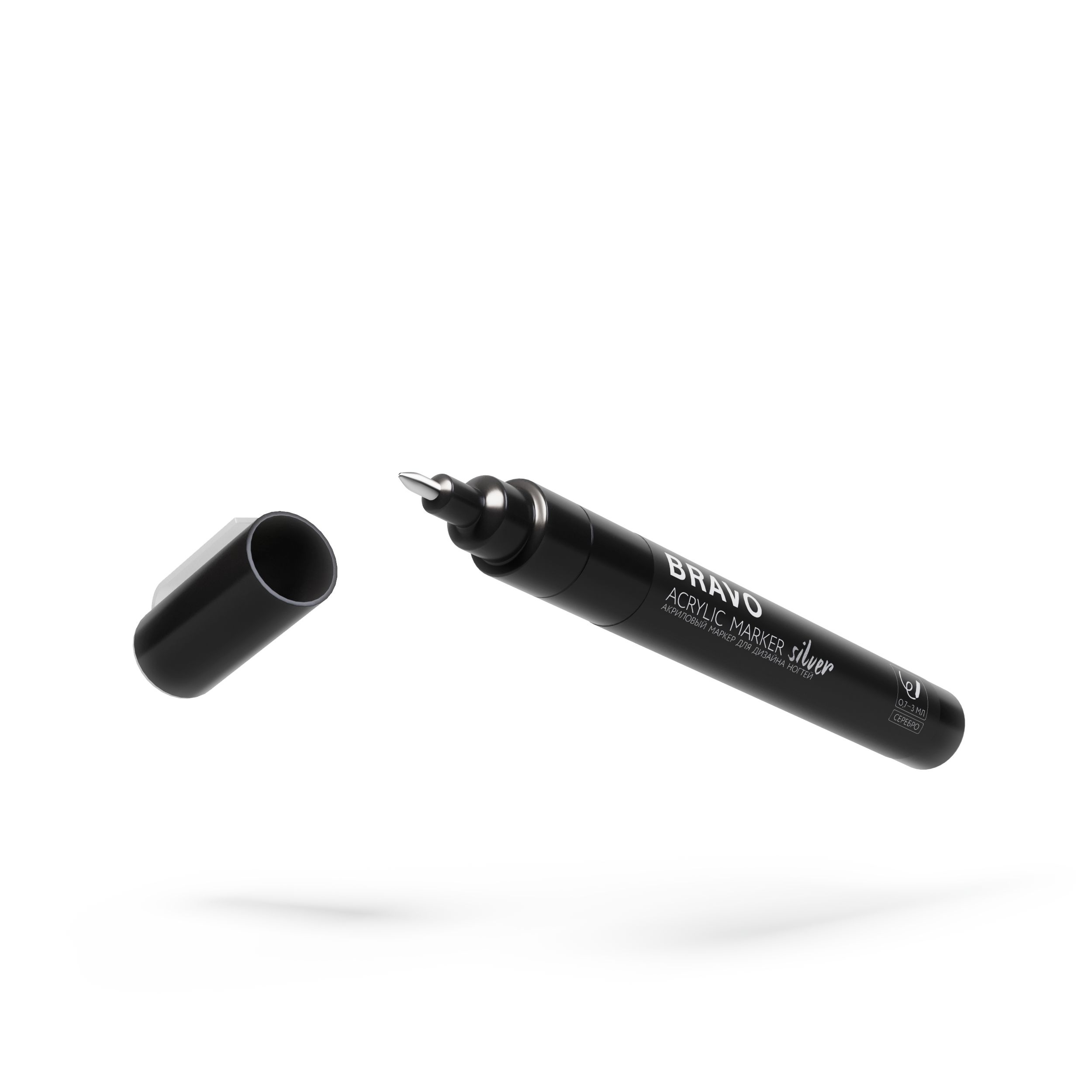 Bravo Акриловый маркер для дизайна ногтей, цв. Серебристый 