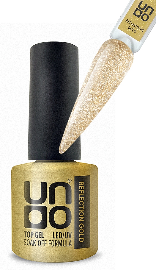 Верхнее покрытие для гель-лака "Uno" Reflection Top светоотражающий без липкого слоя,золото,8 г