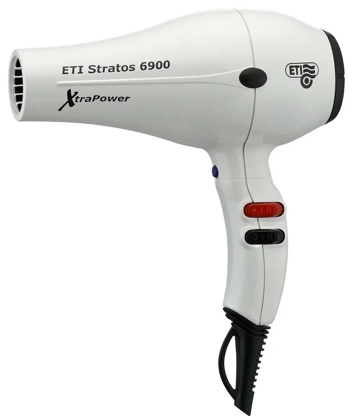 ETI Фен Stratos 6900 Xtrapower цвет белый, 2500 Вт, 2 насадки, вес 546 гр.