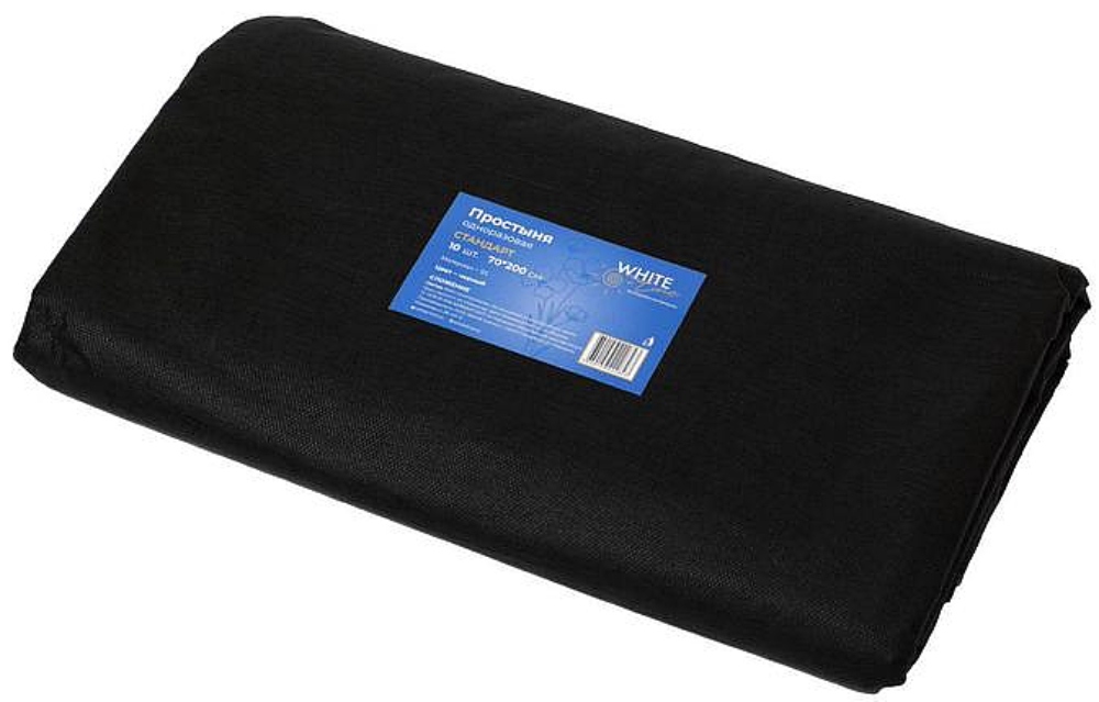 Простыня однор. спанбонд 15г/м2 стандарт, 70*200см, 10 шт/уп, черный 