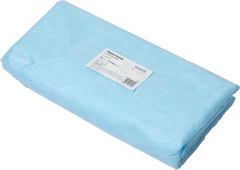 Простыня одноразовая спанбонд 15г/м2, 70*200см, 10 шт/уп, голубой