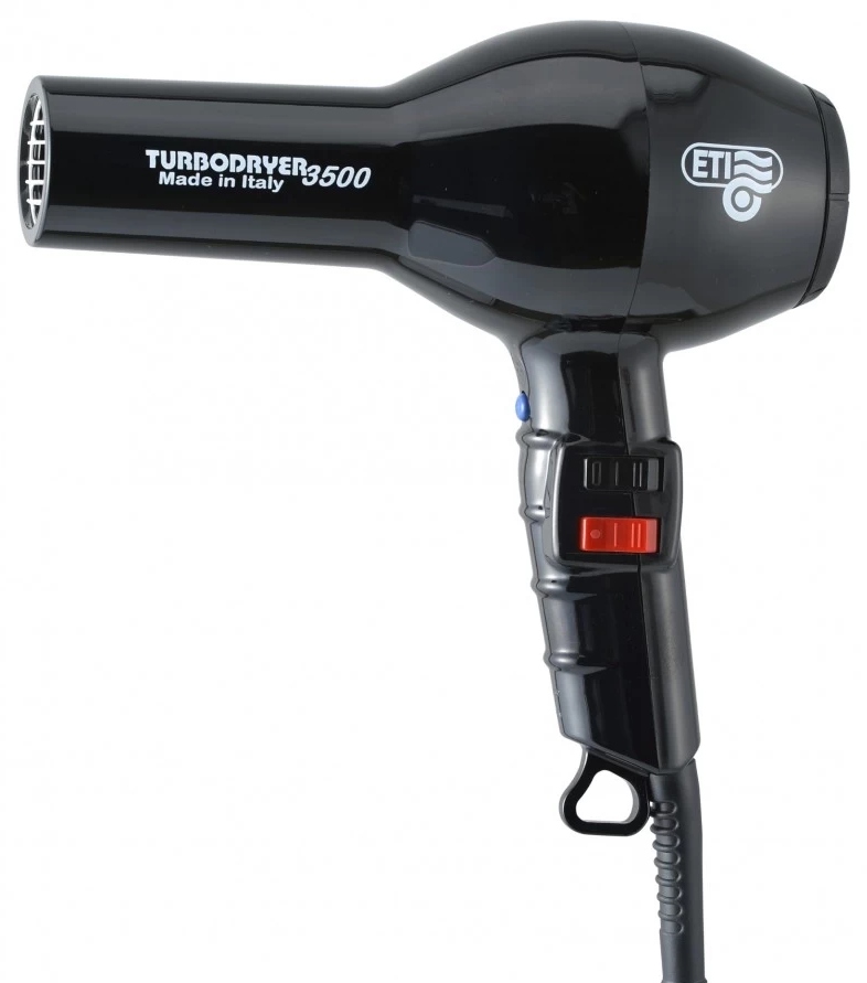 ETI Фен Turbodryer 3500 цвет черный, 2000 Вт, 2 насадки, вес 595 гр.