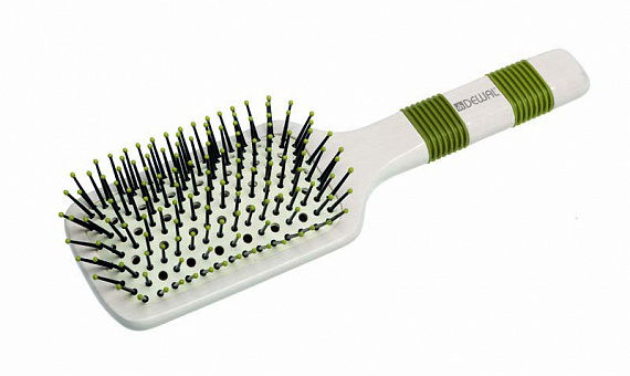 Dewal Naturel Щетка массажная продувная, прямоугольная, большая, деревянная, пласт. штифты, 11 рядов