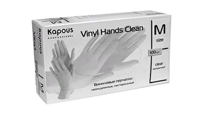 Kapous Перчатки виниловые неопудренные "Vinyl Hands Clean", прозрачные M, 50 пар/уп.