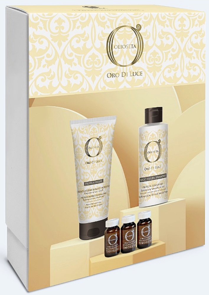 BAREX OLIOSETA Oro DI Luce Набор FILLER EXPERIENCE (протеиновый филлер 250мл+Шампунь FILLER 250мл+флюид-филлер 3х15м)