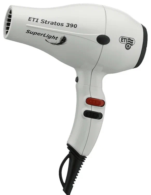 ETI Фен Stratos Superlight 390 цвет белый, 2200 Вт, 2 насадки, вес 502 гр.