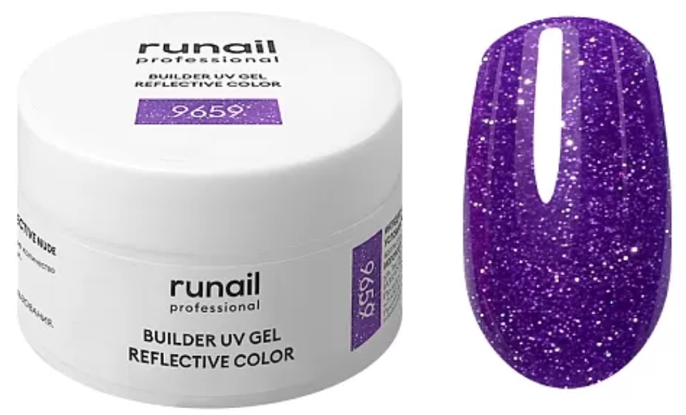 RuNail Моделирующий УФ-гель светоотражающий BUILDER UV GEL REFLECTIVE COLOR, 15г №9659