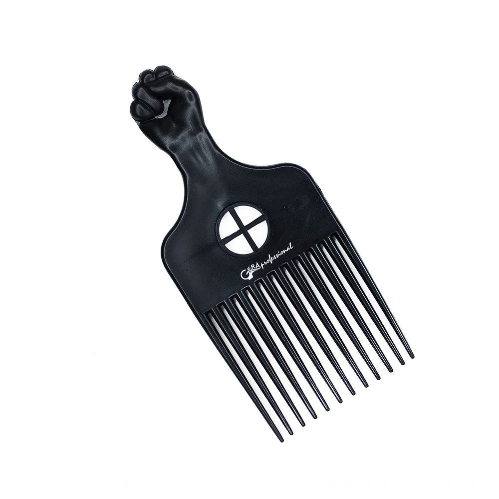 Gera Professional Афропик для барбера с пластиковыми зубцами, цвет черный