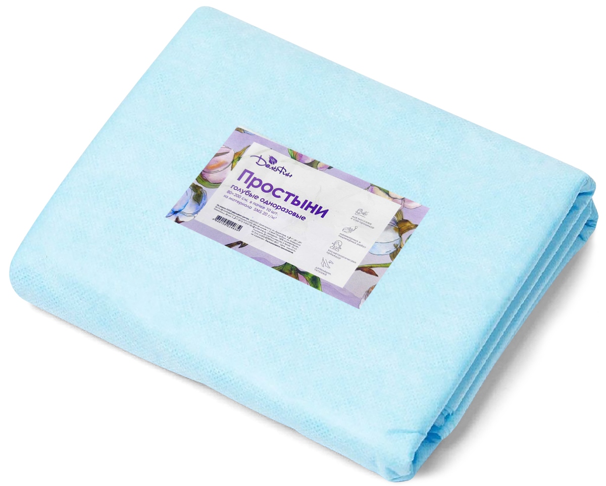 Простыня однор. "Дельфин" SMS 20г/м2, 80*200см, 10 шт/уп, премиум голубой