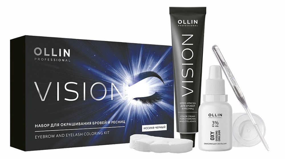 OLLIN VISION SET иссиня-черный Крем-краска для бровей и ресниц 20мл (в наборе)