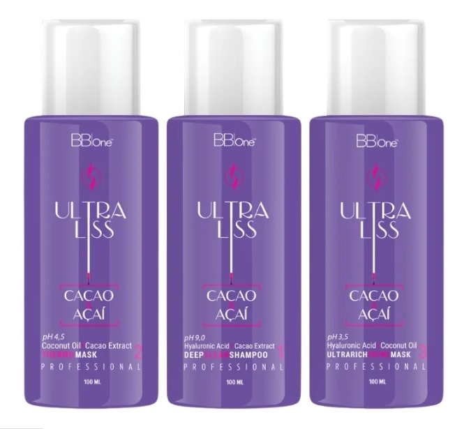 BB One Ultra Liss Cacao & Acai Набор 3х100 мл (шампунь + реконструктор + маска)