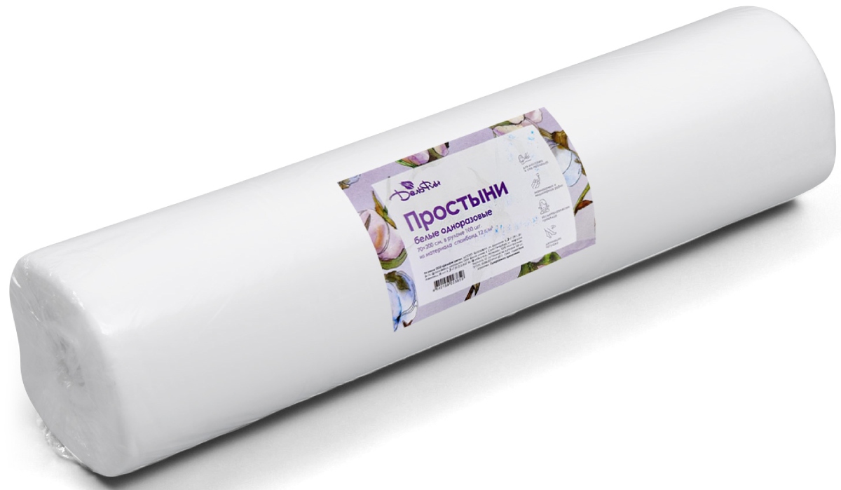 Простыня однор. "Дельфин" спандбонд 12г/м2, 70*200см, 100 шт/рулон с перфорацией, белый