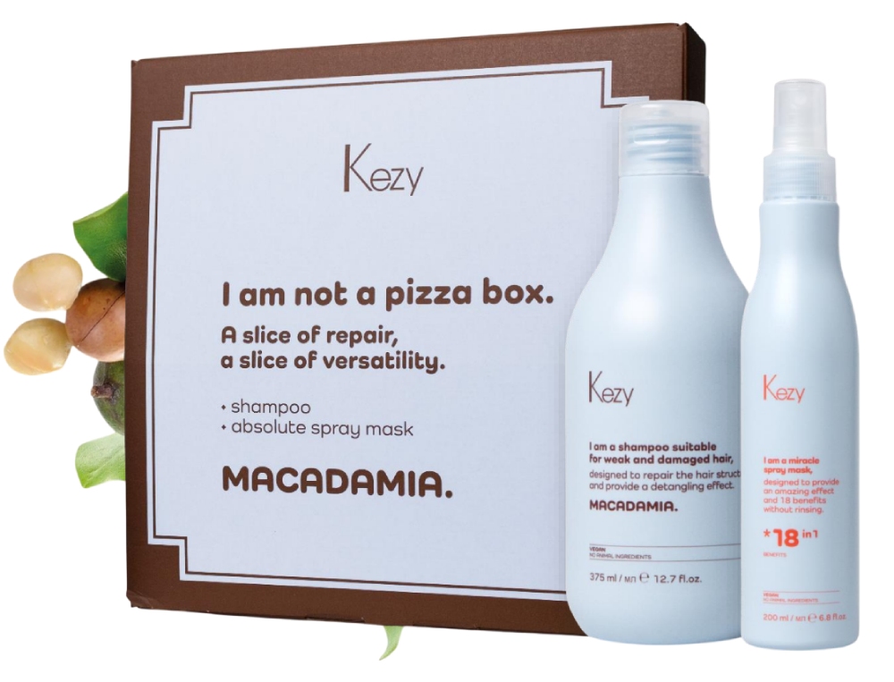 KEZY MACADAMIA Набор "Я не пицца" (шампунь 375 мл и маска-спрей 18 в1 200 мл) 