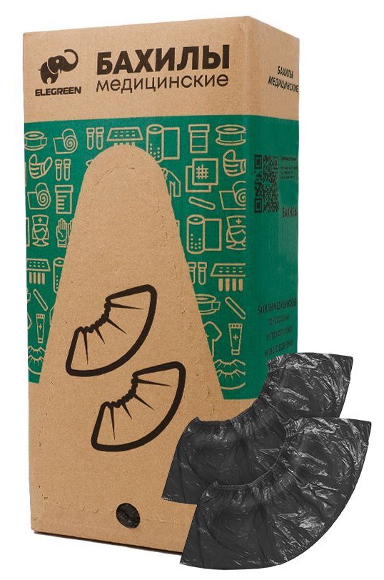 Бахилы полиэтиленовые Стандарт Плюс с одинарной резинкой 2,6 гр. цвет черные 1000 пар/евроблок 8 мкм.