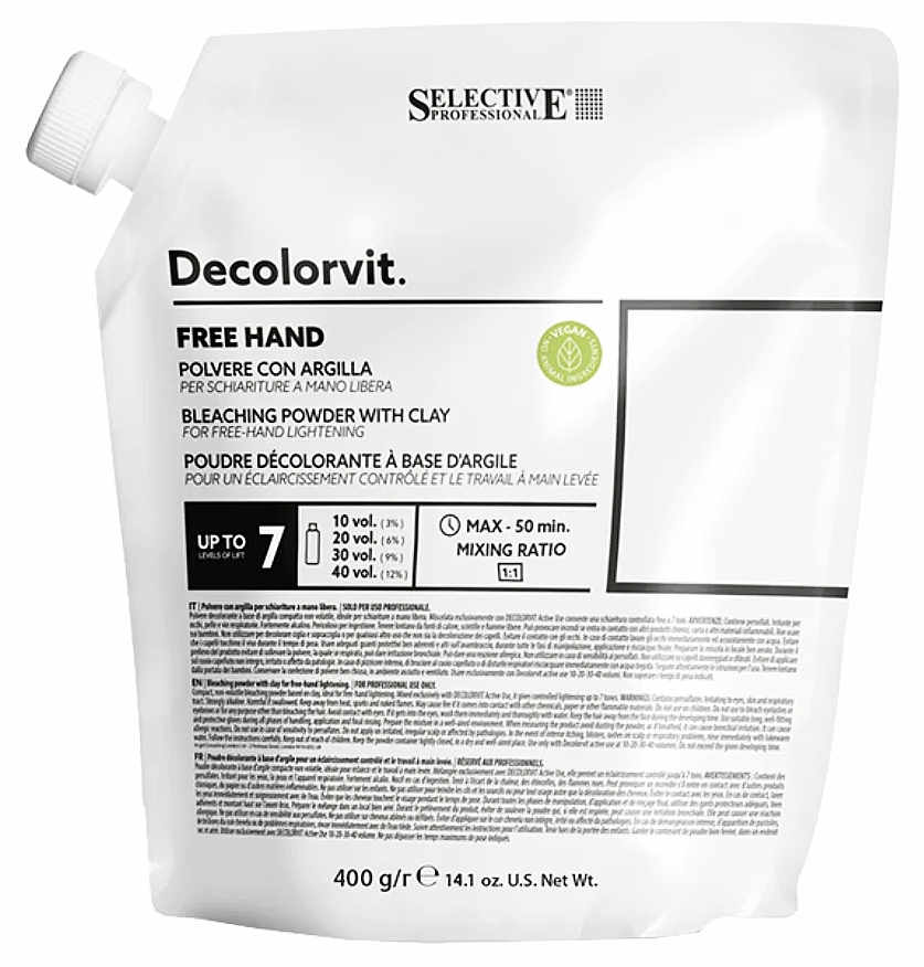 SELECTIVE DECOLORVIT FREE HAND Обесцвечивающий порошок с глиной 400гр. для осветления в технике "свободной руки" 